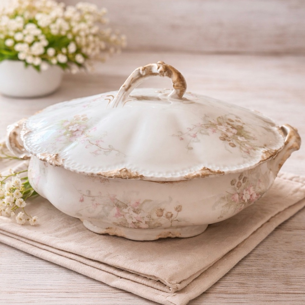 1903 Antique Theodore Haviland Limoges porcelain covered serving bowl
